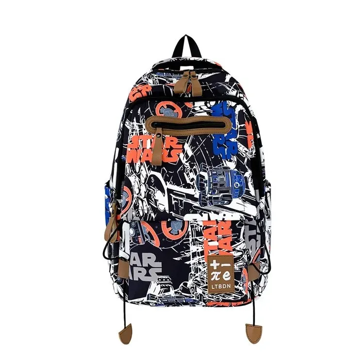 Tas Ransel Wanita Bahan PU Sintetis Motif Print Warna Hitam Bentuk Kotak Tali Dengan Gantungan