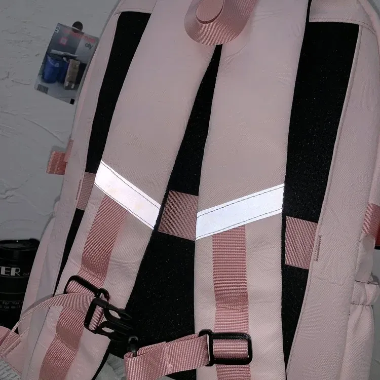 Tas Ransel Wanita Bahan Nylon Polos Warna Hitam Bentuk Kotak Tali Lebar Dengan Gantungan