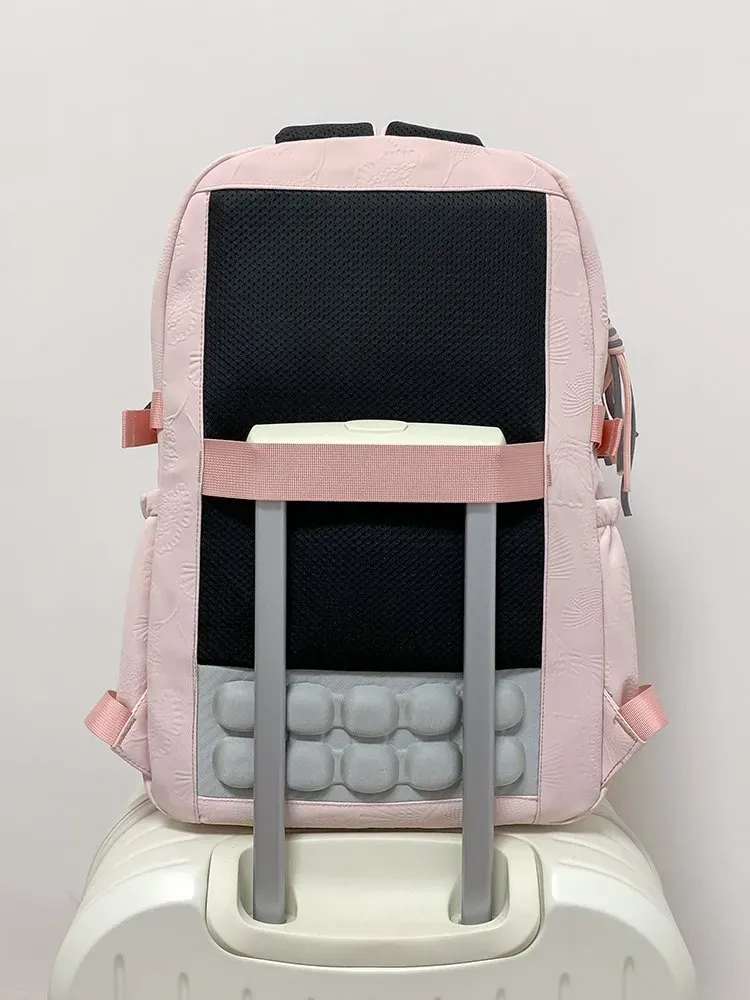Tas Ransel Wanita Bahan Nylon Polos Warna Hitam Bentuk Kotak Tali Lebar Dengan Gantungan