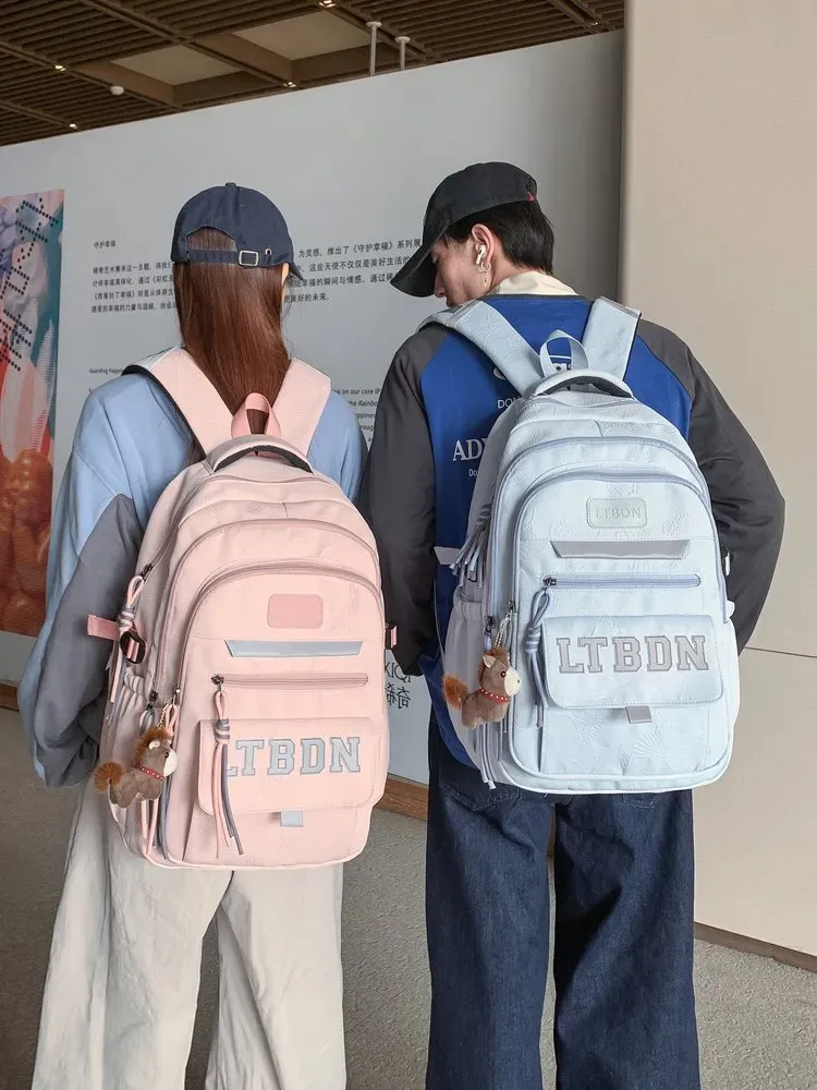 Tas Ransel Wanita Bahan Nylon Polos Warna Hitam Bentuk Kotak Tali Lebar Dengan Gantungan