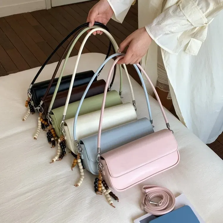 Tas Selempang Wanita Bahan PU Sintetis Polos Warna Putih Bentuk Kotak Tali Grosir Import