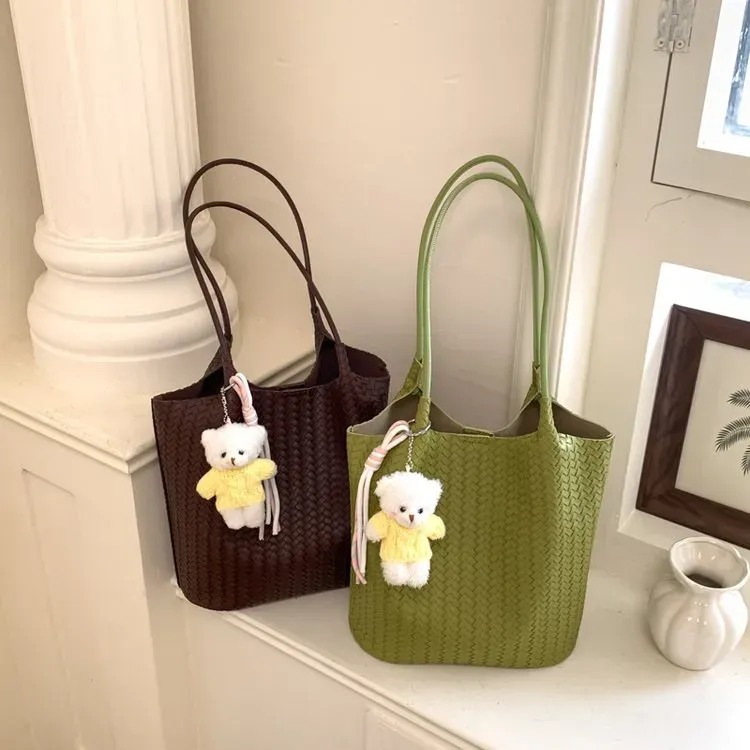 Tas Selempang Wanita Bahan PU Sintetis Tekstur Anyam Warna Hitam Bentuk Kotak untuk Reseller