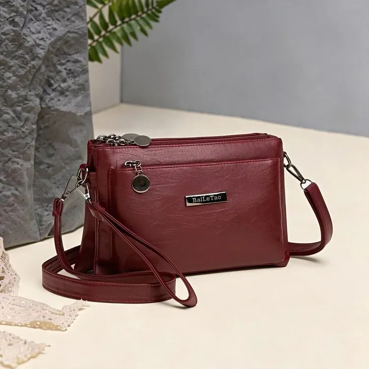 Tas Selempang Wanita Bahan PU Sintetis Polos Bentuk Kotak Tali Lebar Resleting Grosir Import