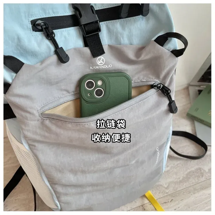 Tas Ransel Wanita Bahan Kain Polos Warna Biru Bentuk Kotak Tali Lebar Resleting Katalog Grosir