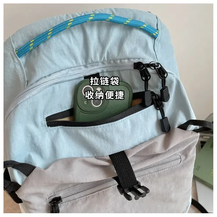 Tas Ransel Wanita Bahan Kain Polos Warna Biru Bentuk Kotak Tali Lebar Resleting Katalog Grosir