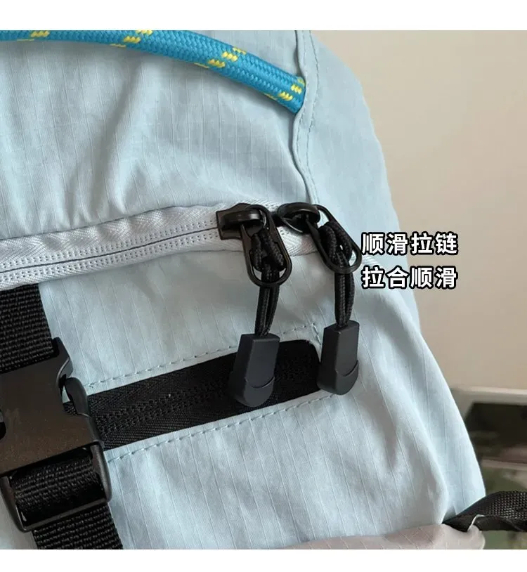 Tas Ransel Wanita Bahan Kain Polos Warna Biru Bentuk Kotak Tali Lebar Resleting Katalog Grosir