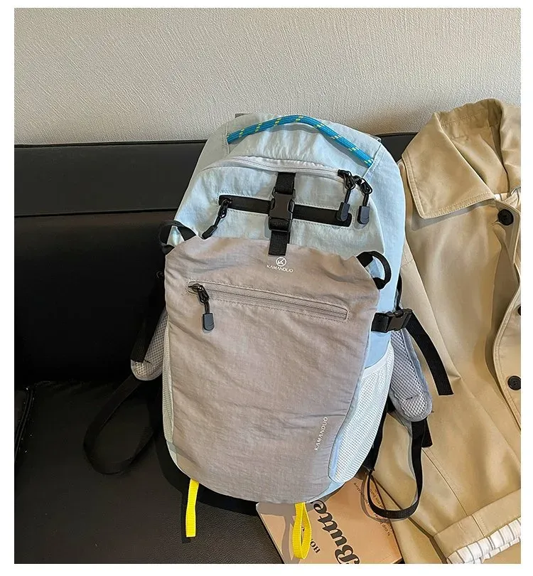 Tas Ransel Wanita Bahan Kain Polos Warna Biru Bentuk Kotak Tali Lebar Resleting Katalog Grosir
