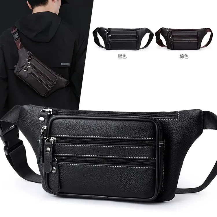 Tas Selempang Pria Bahan Kain Polos Warna Hitam Bentuk Kotak Tali Lebar Resleting Grosir Import