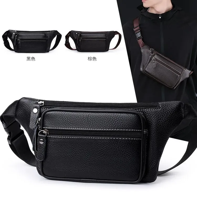 Tas Selempang Pria Bahan Kain Polos Warna Hitam Bentuk Kotak Tali Lebar Resleting Grosir Import