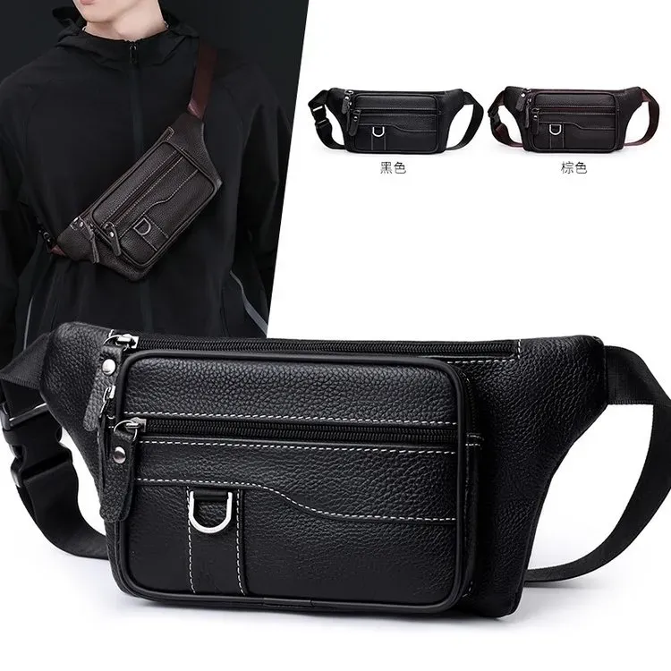 Tas Selempang Pria Bahan Kain Polos Warna Hitam Bentuk Kotak Tali Lebar Resleting Grosir Import