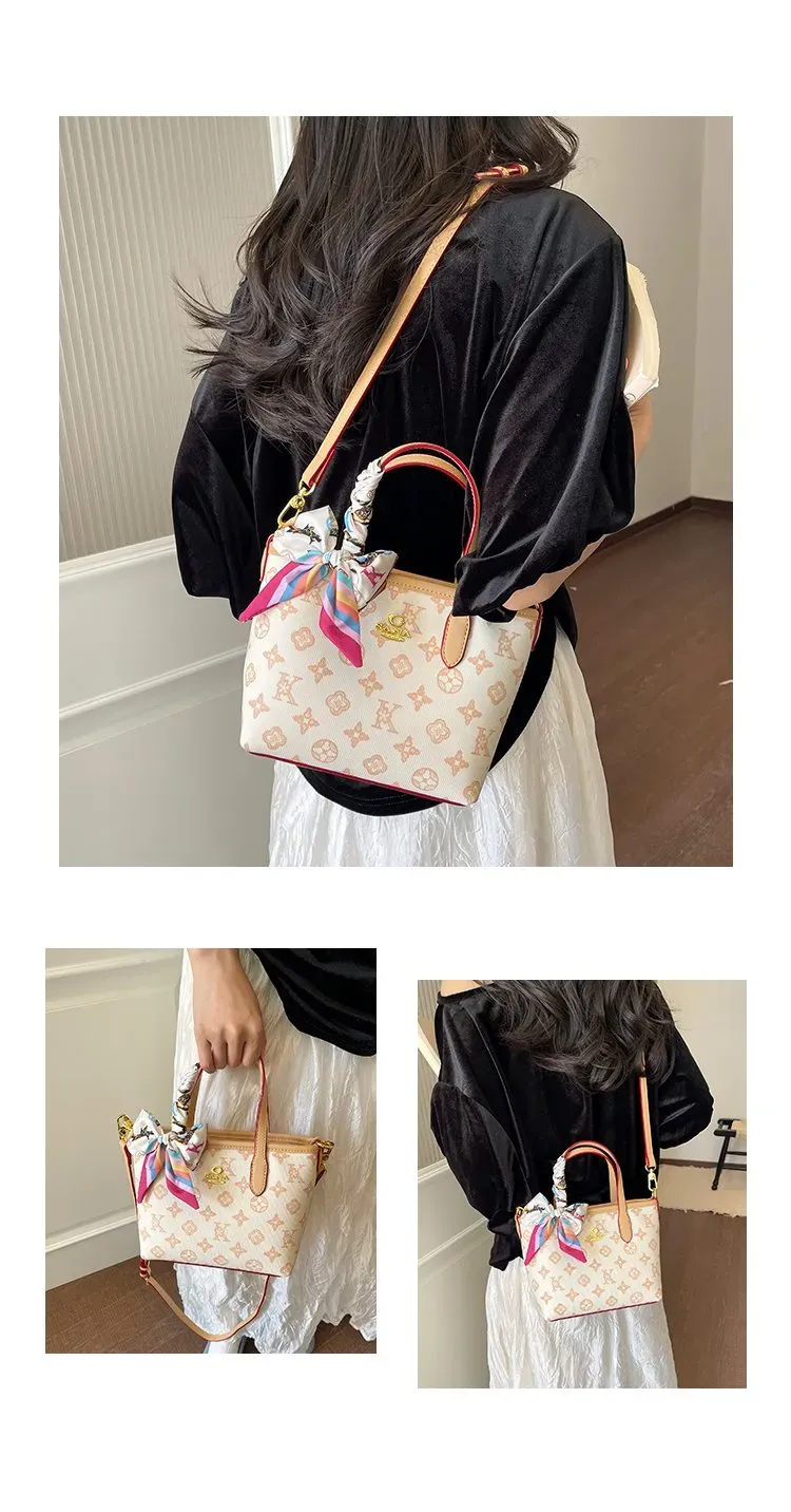 Tas Selempang Wanita Bahan PU Sintetis Motif Print Bentuk Kotak Tali Panjang Model Import