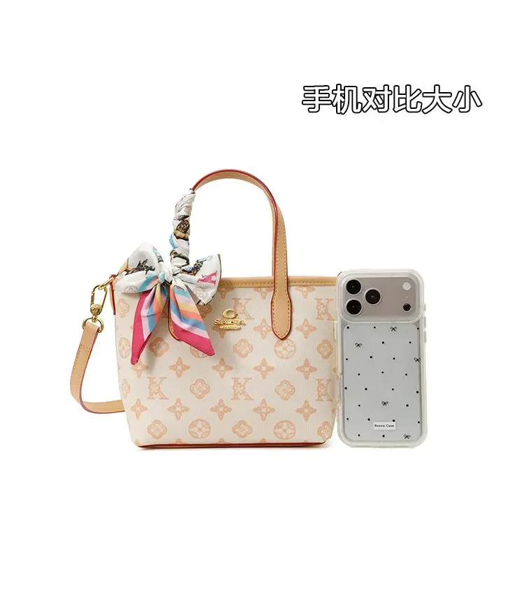 Tas Selempang Wanita Bahan PU Sintetis Motif Print Bentuk Kotak Tali Panjang Model Import