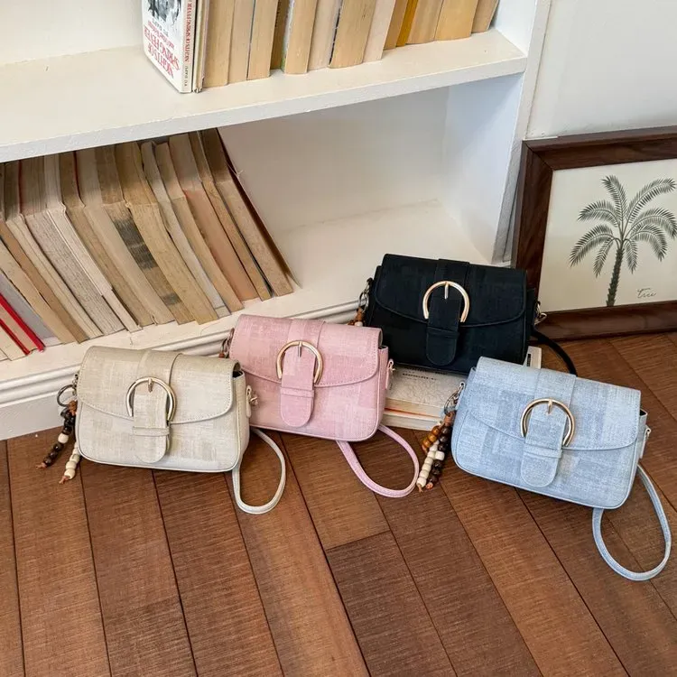 Tas Selempang Wanita Bahan PU Sintetis Polos Warna Hitam Bentuk Kotak Tali Koleksi Reseller