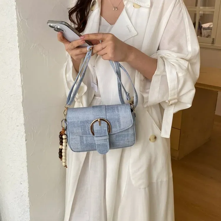 Tas Selempang Wanita Bahan PU Sintetis Polos Warna Hitam Bentuk Kotak Tali Koleksi Reseller