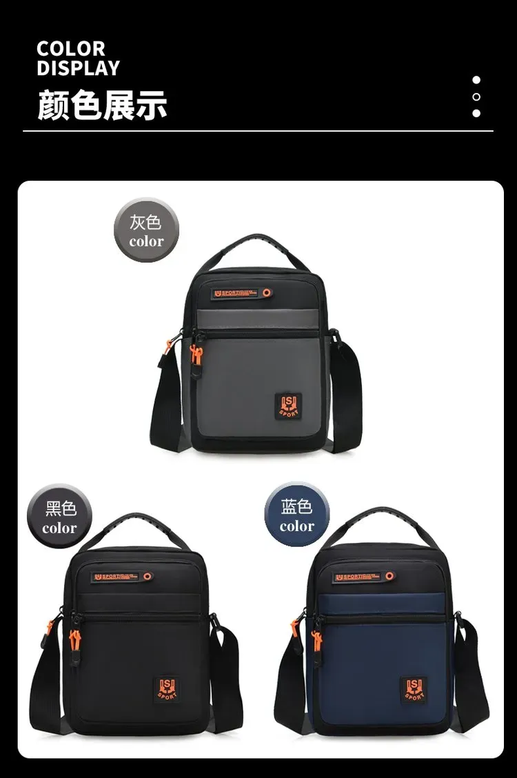 Tas Selempang Pria Bahan Nylon Polos Warna Hitam Bentuk Kotak Tali Panjang Model Import