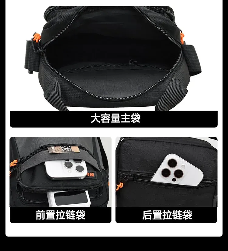 Tas Selempang Pria Bahan Nylon Polos Warna Hitam Bentuk Kotak Tali Panjang Model Import