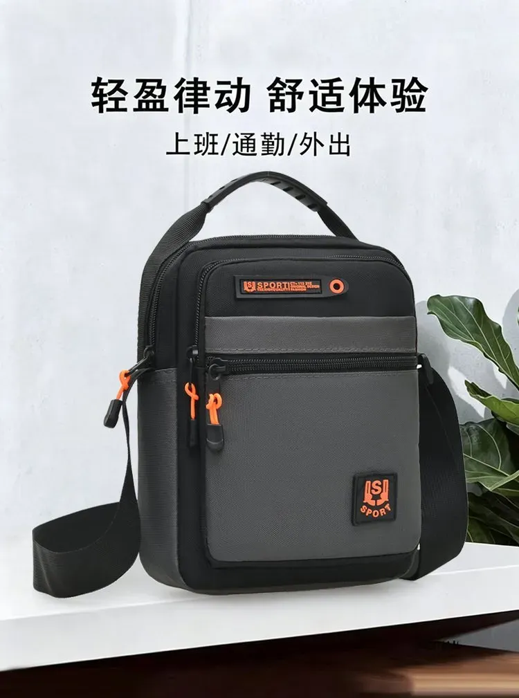Tas Selempang Pria Bahan Nylon Polos Warna Hitam Bentuk Kotak Tali Panjang Model Import