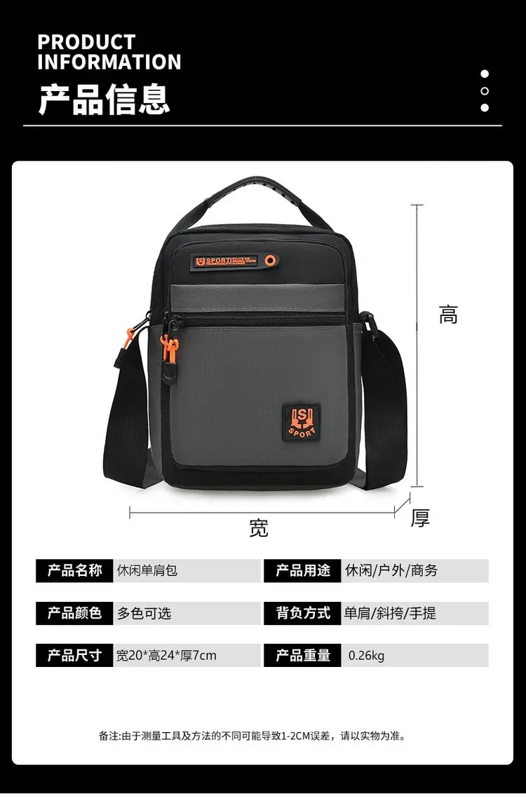 Tas Selempang Pria Bahan Nylon Polos Warna Hitam Bentuk Kotak Tali Panjang Model Import