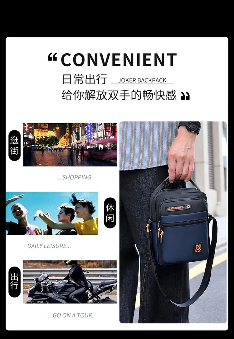 Tas Selempang Pria Bahan Nylon Polos Warna Hitam Bentuk Kotak Tali Panjang Model Import
