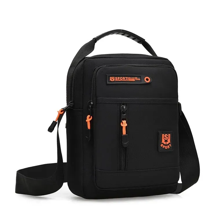 Tas Selempang Pria Bahan Nylon Polos Warna Hitam Bentuk Kotak Tali Panjang untuk Toko Online