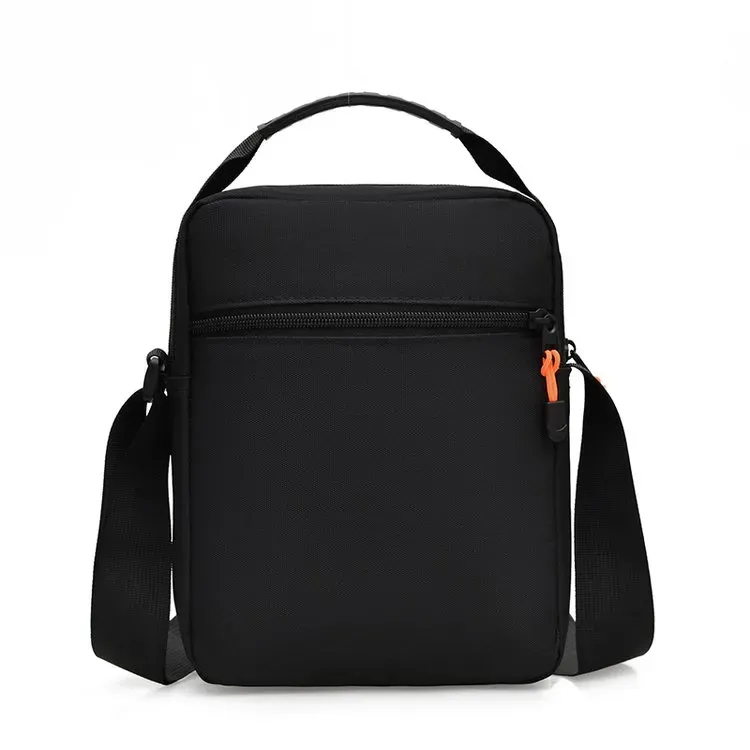 Tas Selempang Pria Bahan Nylon Polos Warna Hitam Bentuk Kotak Tali Panjang untuk Toko Online