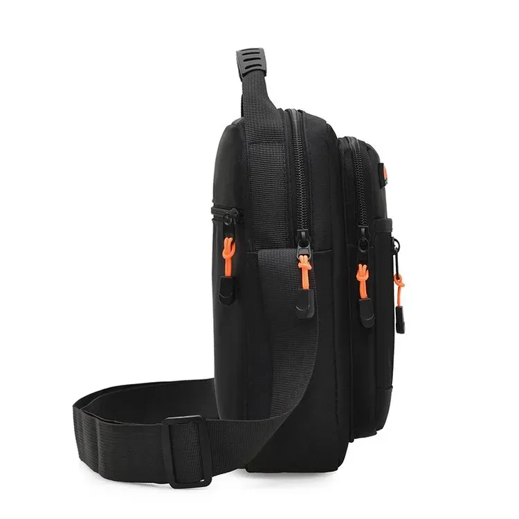Tas Selempang Pria Bahan Nylon Polos Warna Hitam Bentuk Kotak Tali Panjang untuk Toko Online