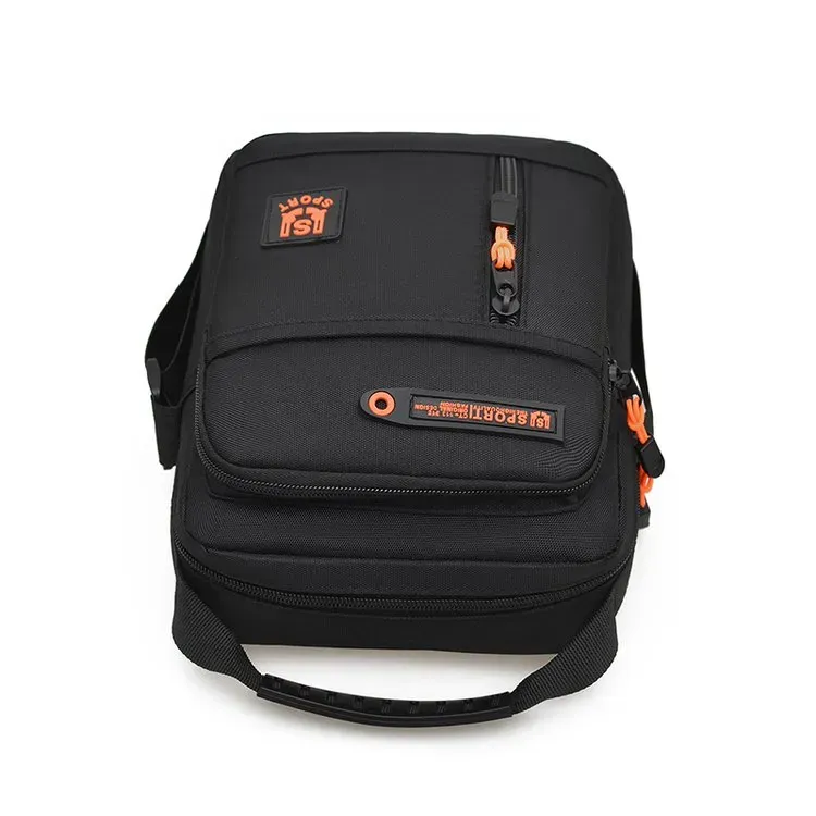 Tas Selempang Pria Bahan Nylon Polos Warna Hitam Bentuk Kotak Tali Panjang untuk Toko Online