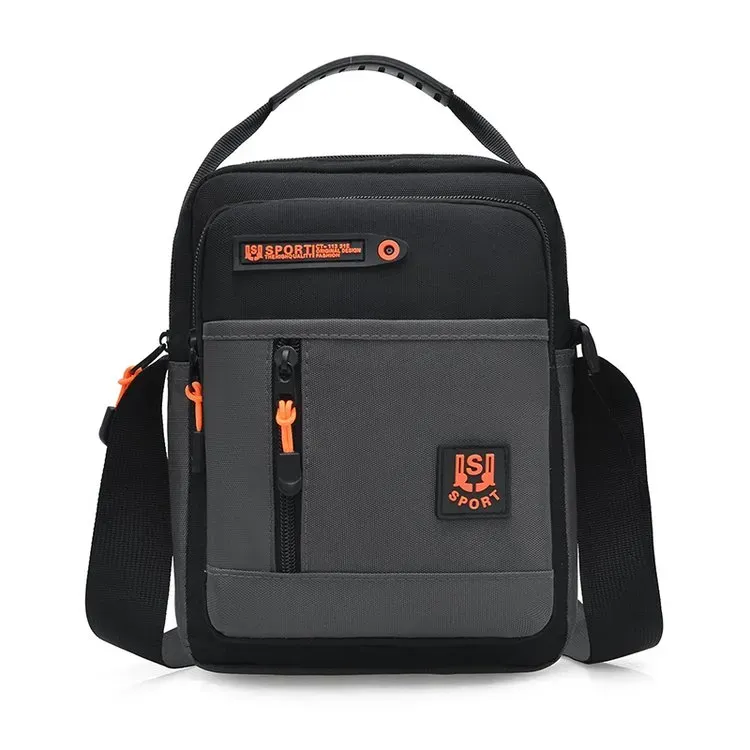 Tas Selempang Pria Bahan Nylon Polos Warna Hitam Bentuk Kotak Tali Panjang untuk Toko Online