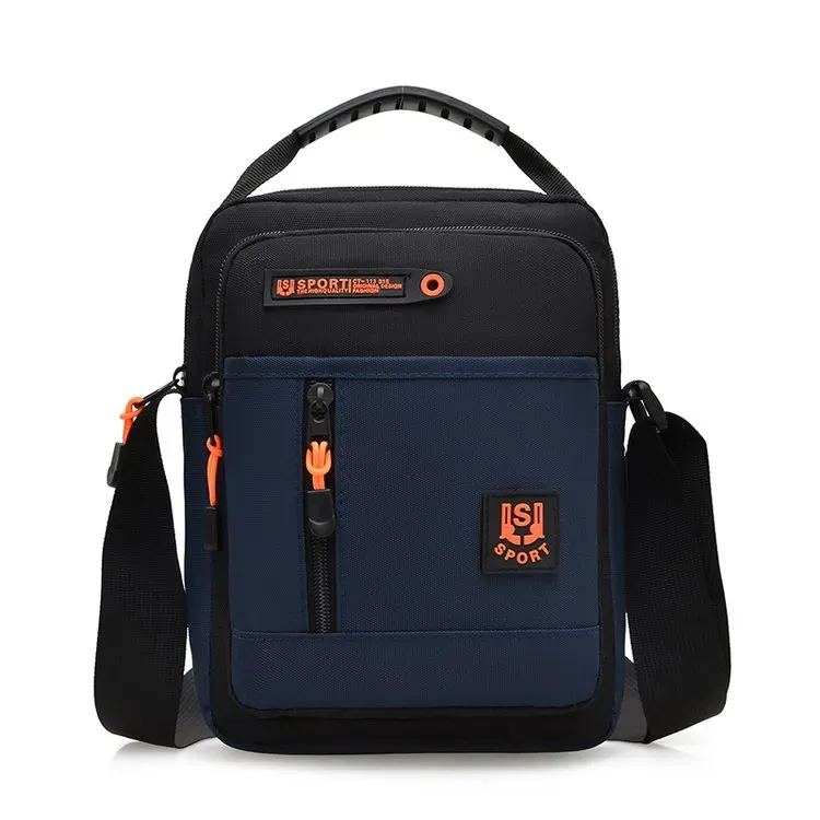 Tas Selempang Pria Bahan Nylon Polos Warna Hitam Bentuk Kotak Tali Panjang untuk Toko Online