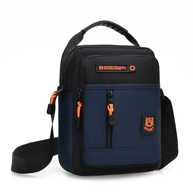 Tas Selempang Pria Bahan Nylon Polos Warna Hitam Bentuk Kotak Tali Panjang untuk Toko Online