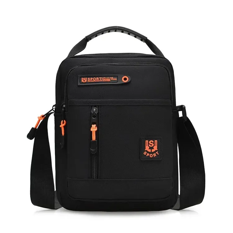 Tas Selempang Pria Bahan Nylon Polos Warna Hitam Bentuk Kotak Tali Panjang untuk Toko Online
