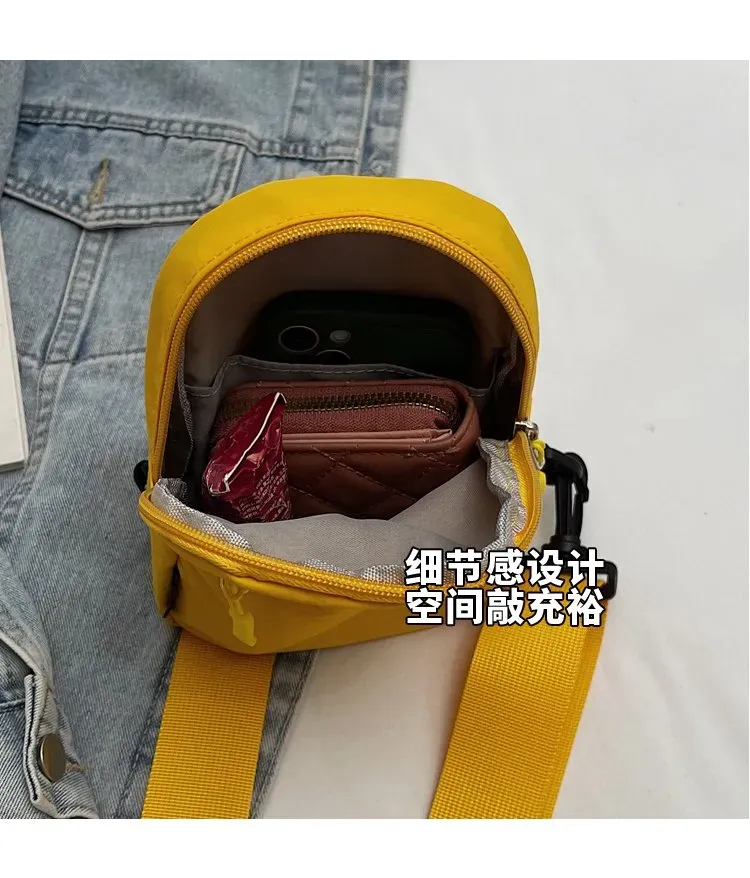 Tas Selempang Wanita Bahan Kain Polos Warna Kuning Bentuk Kotak Tali Lebar Grosir Import