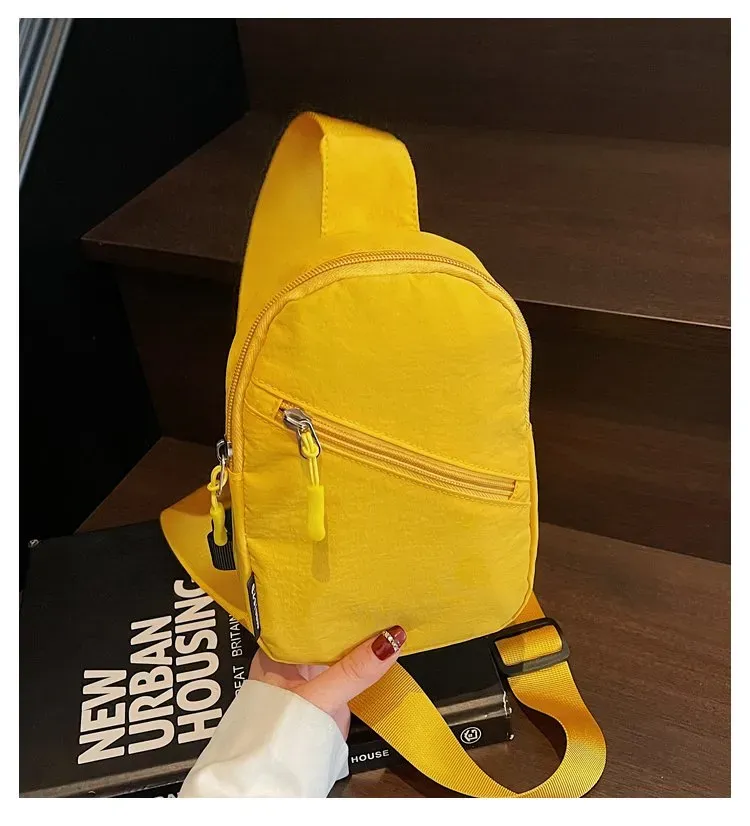 Tas Selempang Wanita Bahan Kain Polos Warna Kuning Bentuk Kotak Tali Lebar Grosir Import