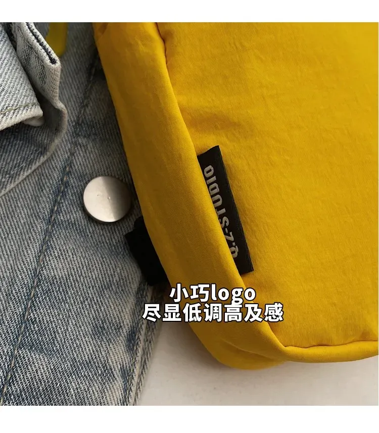 Tas Selempang Wanita Bahan Kain Polos Warna Kuning Bentuk Kotak Tali Lebar Grosir Import
