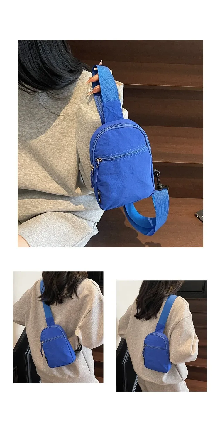 Tas Selempang Wanita Bahan Nylon Polos Warna Biru Bentuk Kotak Tali Lebar Grosir Import