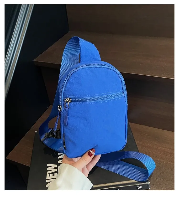 Tas Selempang Wanita Bahan Nylon Polos Warna Biru Bentuk Kotak Tali Lebar Grosir Import