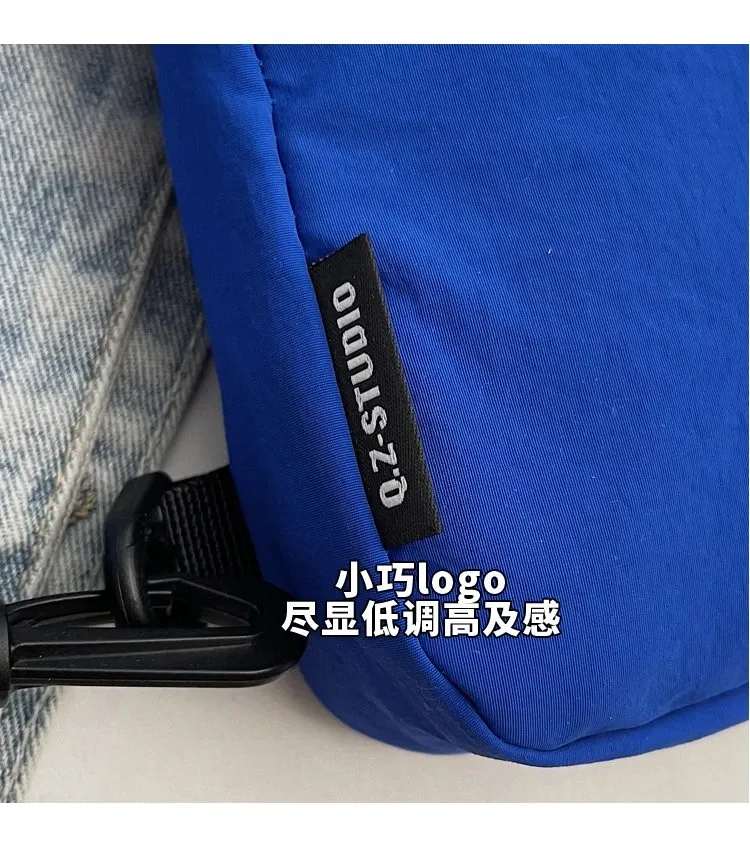 Tas Selempang Wanita Bahan Nylon Polos Warna Biru Bentuk Kotak Tali Lebar Grosir Import