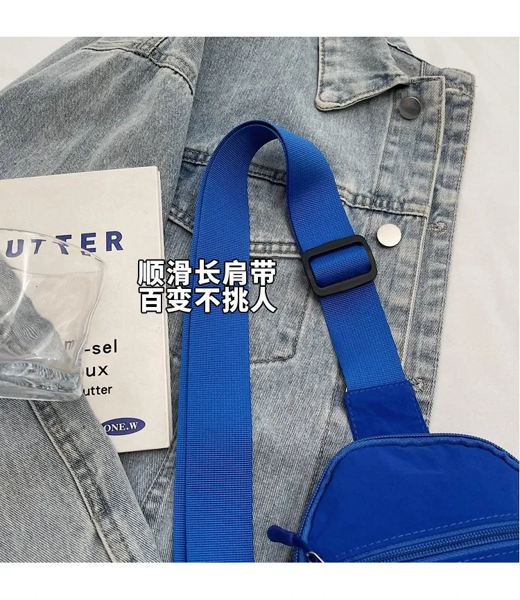 Tas Selempang Wanita Bahan Nylon Polos Warna Biru Bentuk Kotak Tali Lebar Grosir Import