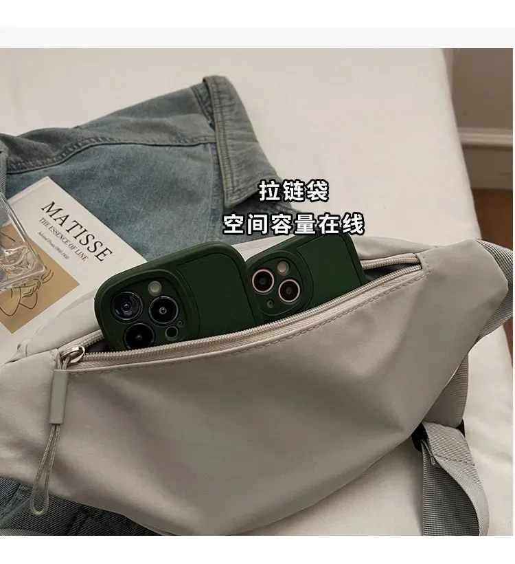 Tas Selempang Pria Bahan Nylon Polos Warna Abu-Abu Bentuk Kotak Tali Panjang Stok China