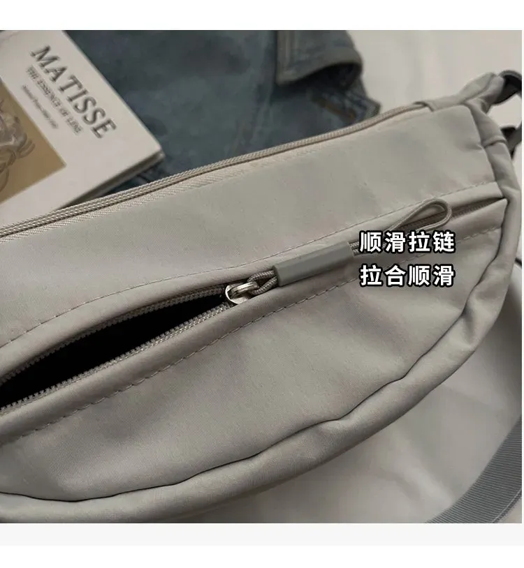 Tas Selempang Pria Bahan Nylon Polos Warna Abu-Abu Bentuk Kotak Tali Panjang Stok China