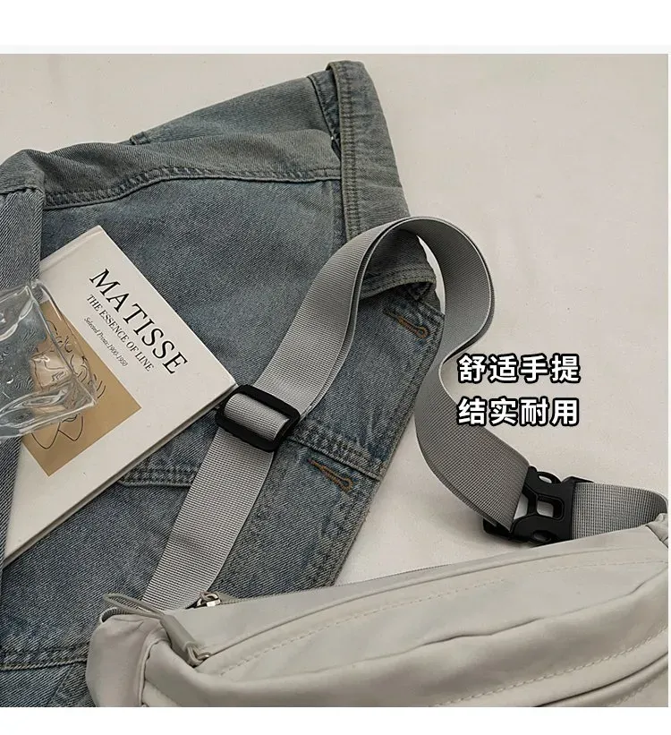 Tas Selempang Pria Bahan Nylon Polos Warna Abu-Abu Bentuk Kotak Tali Panjang Stok China