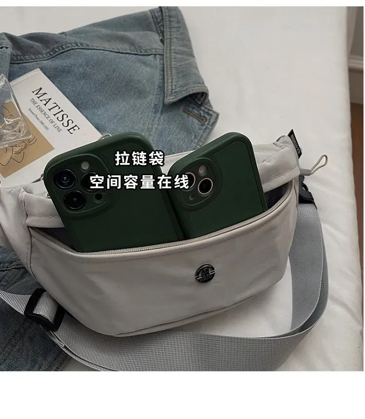 Tas Selempang Pria Bahan Nylon Polos Warna Abu-Abu Bentuk Kotak Tali Panjang Stok China