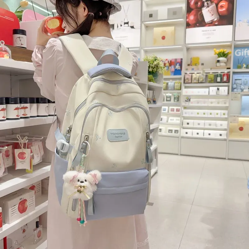 Tas Ransel Wanita Bahan Kain Polos Warna Pink Bentuk Kotak Tali Lebar Resleting Grosir Import