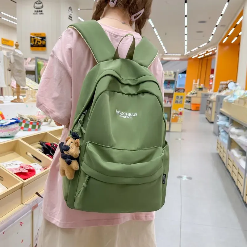 Tas Ransel Wanita Bahan Kain Polos Warna Pink Bentuk Kotak Tali Lebar Resleting Grosir Import