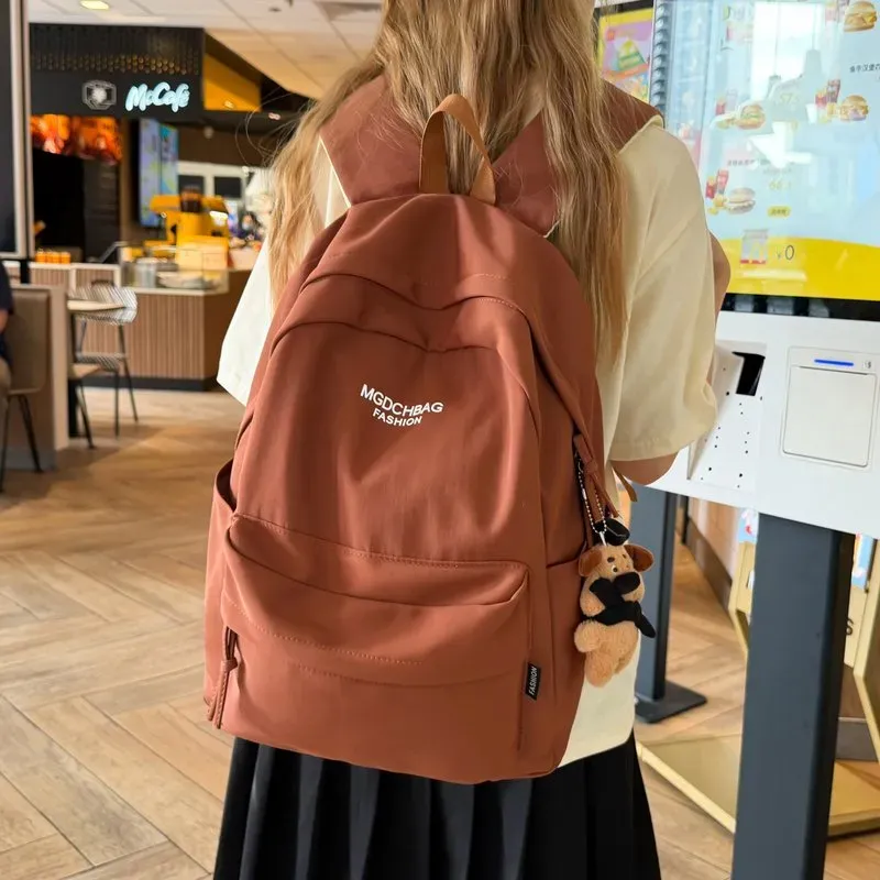 Tas Ransel Wanita Bahan Kain Polos Warna Pink Bentuk Kotak Tali Lebar Resleting Grosir Import