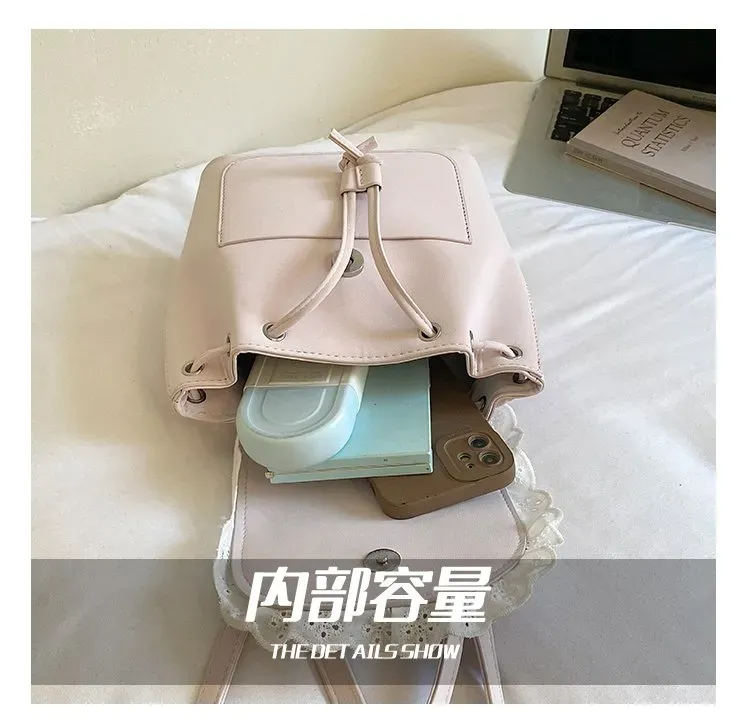 Tas Ransel Wanita Bahan PU Sintetis Motif Print Warna Pink Bentuk Kotak Tali Koleksi Reseller