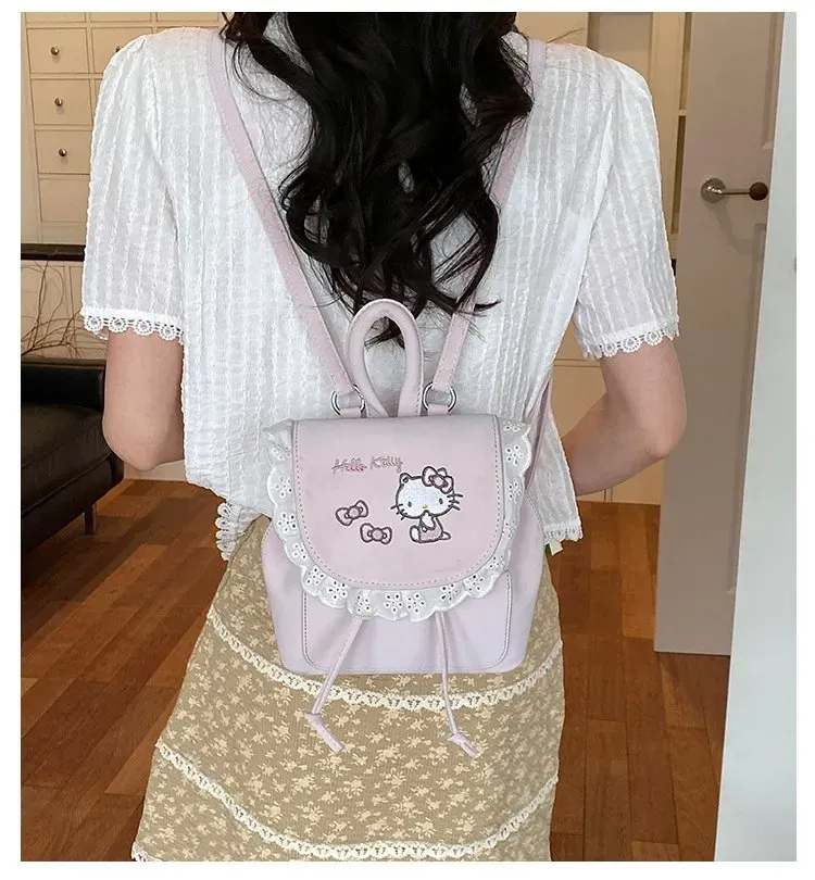 Tas Ransel Wanita Bahan PU Sintetis Motif Print Warna Pink Bentuk Kotak Tali Koleksi Reseller