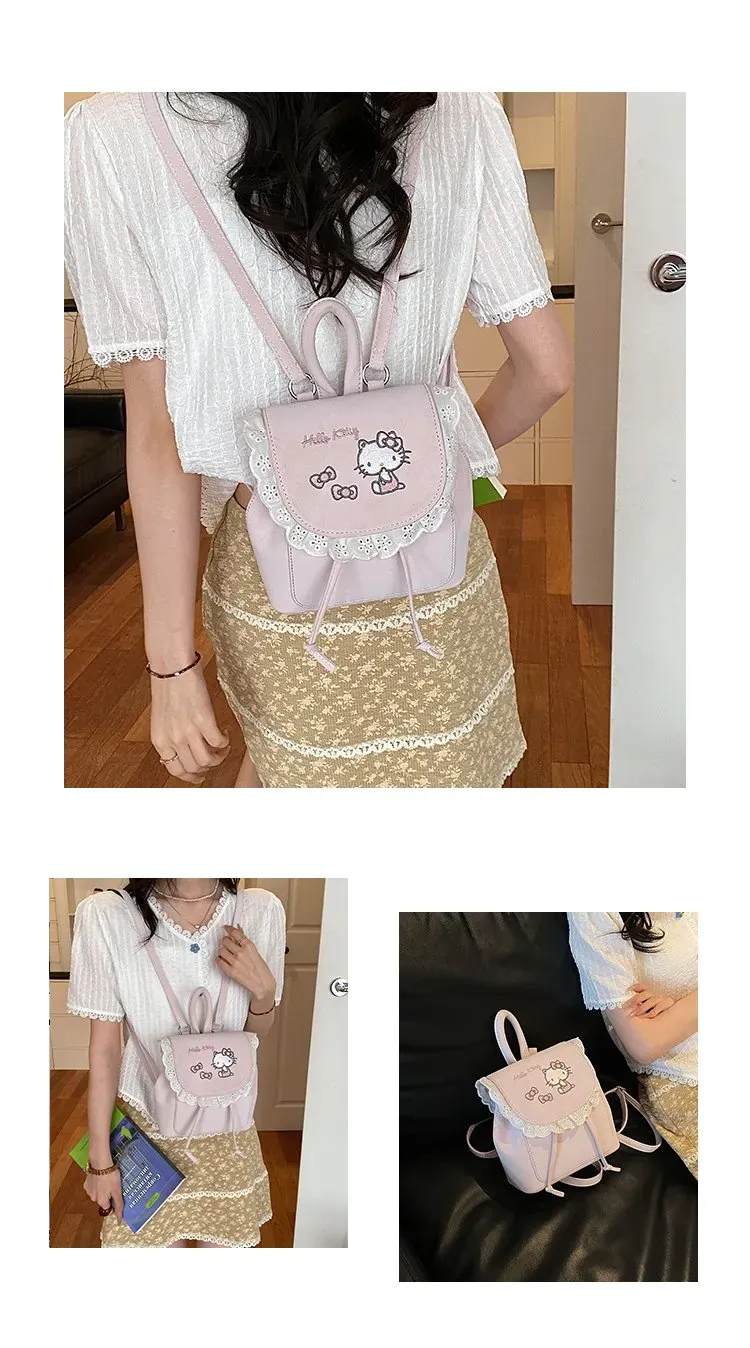 Tas Ransel Wanita Bahan PU Sintetis Motif Print Warna Pink Bentuk Kotak Tali Koleksi Reseller