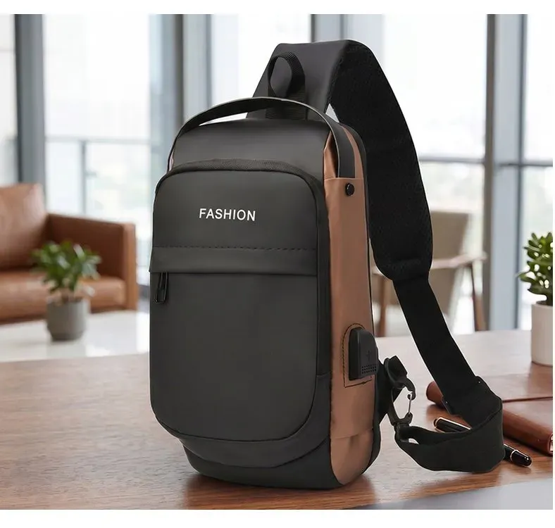 Tas Selempang Pria Bahan Nylon Polos Warna Hitam Bentuk Kotak Tali Lebar Pilihan Reseller
