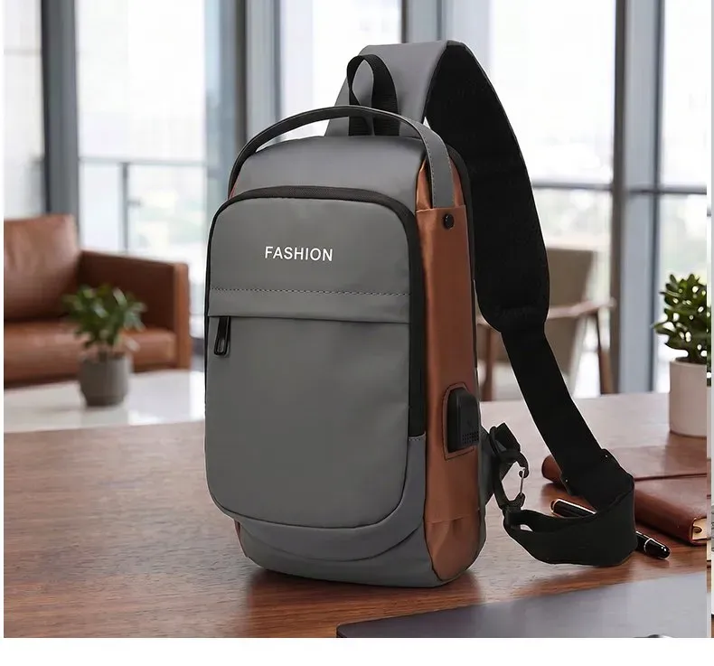Tas Selempang Pria Bahan Nylon Polos Warna Hitam Bentuk Kotak Tali Lebar Pilihan Reseller